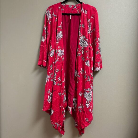 Free People Womens Kimono Size S Asymmetric Fairy Boho Oversize Midi Artsy Flowy - Picture 1 of 14